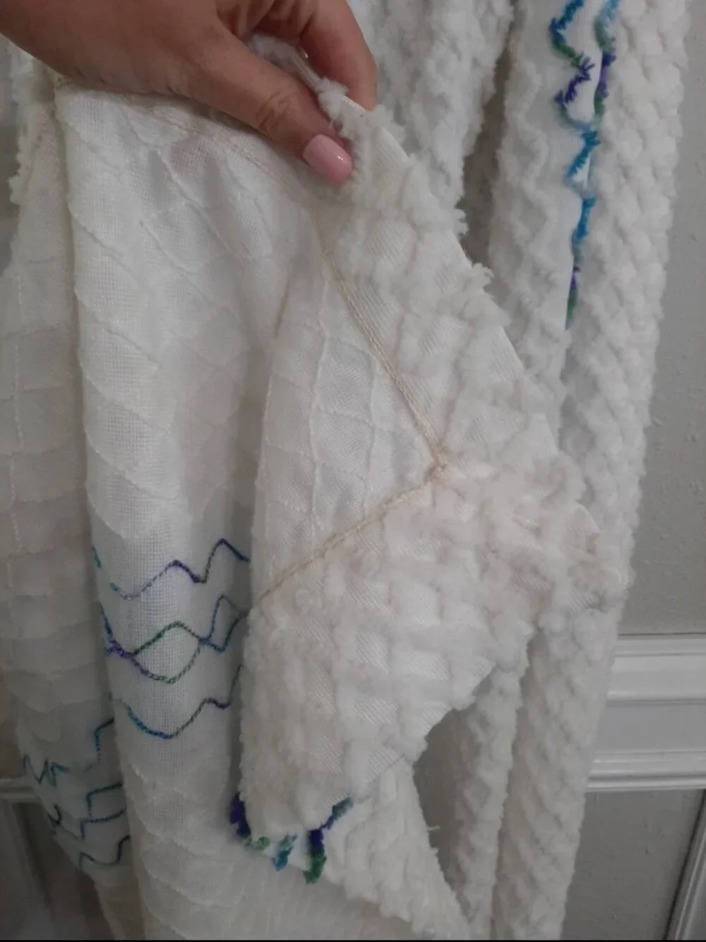 Vintage pair 60s chenille curtain panels two windows chevron zigzag retro